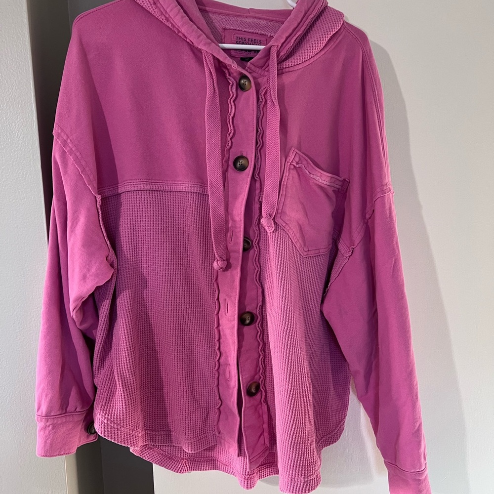 Pink Button-Up Hoodie